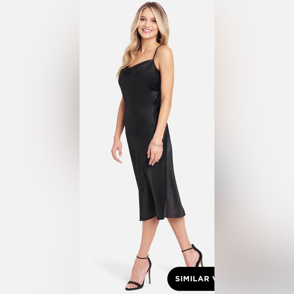 NWT Womens Bebe Black Satin Slip Midi Dress Size Small Cocktail Party Cowl Neck